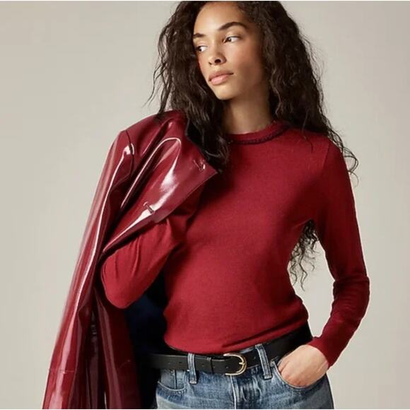 J Crew Carolyn Embellished Fitted Sweater XXS Burgundy Red NWT Wool CE699 J.Crew - Picture 1 of 5